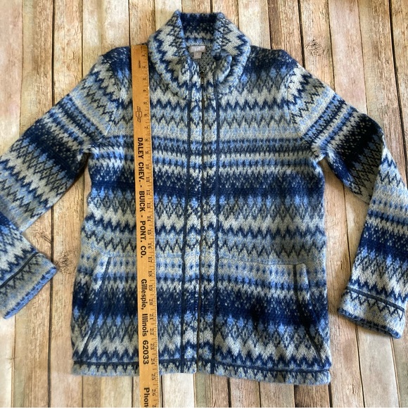 J.Jill Wool Angora Blend Blue Fair Isle Full Zip Sweater Women’s Size S Tall - Picture 2 of 10